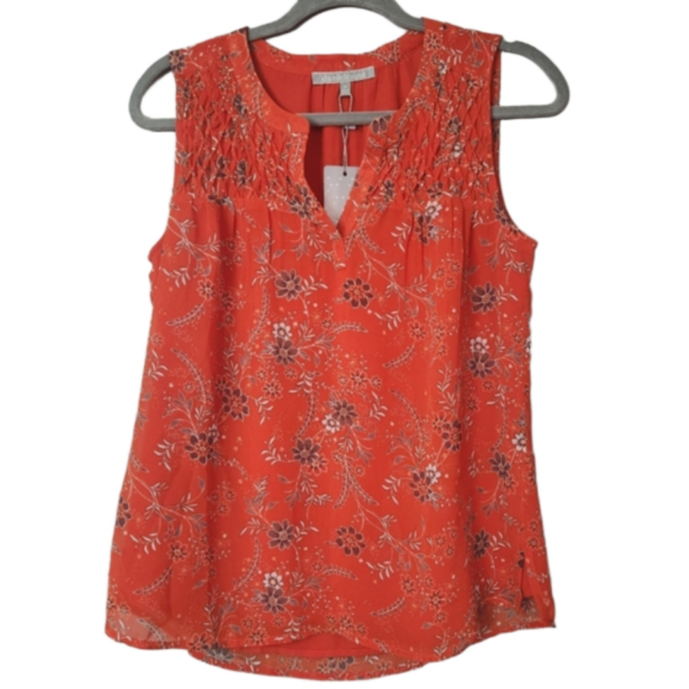 3/$25 Daniel Rainn XS red floral sleeveless top lined NWT